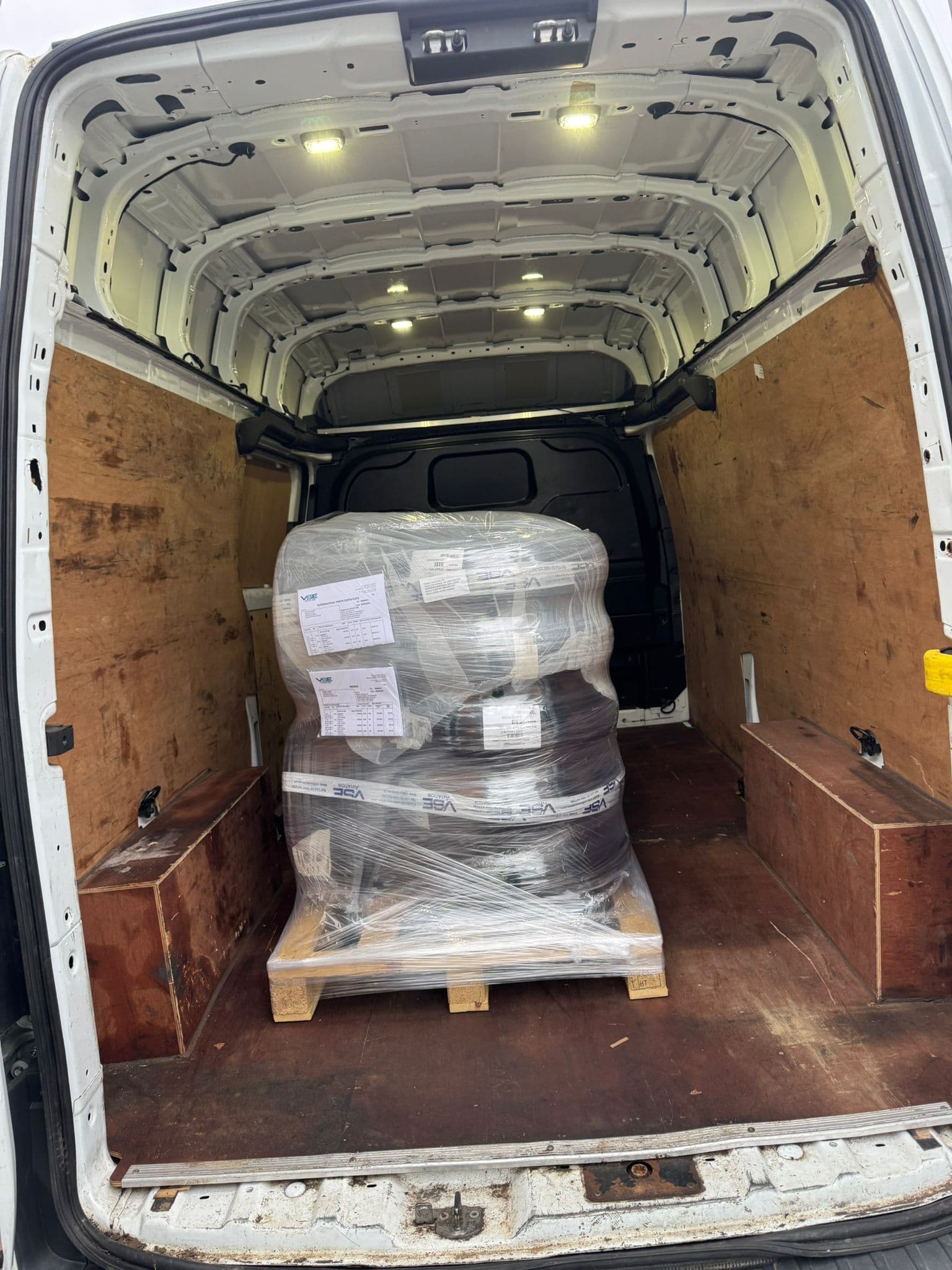 Pallet load ready for delivery from the rear of the van
